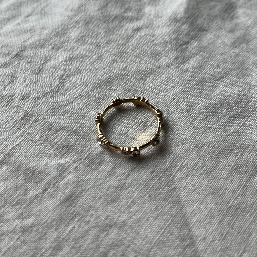 Clear Crystal Eternity Gold Band Ring Minimalist Stackable Clean Girl Minimalist - Picture 4 of 8